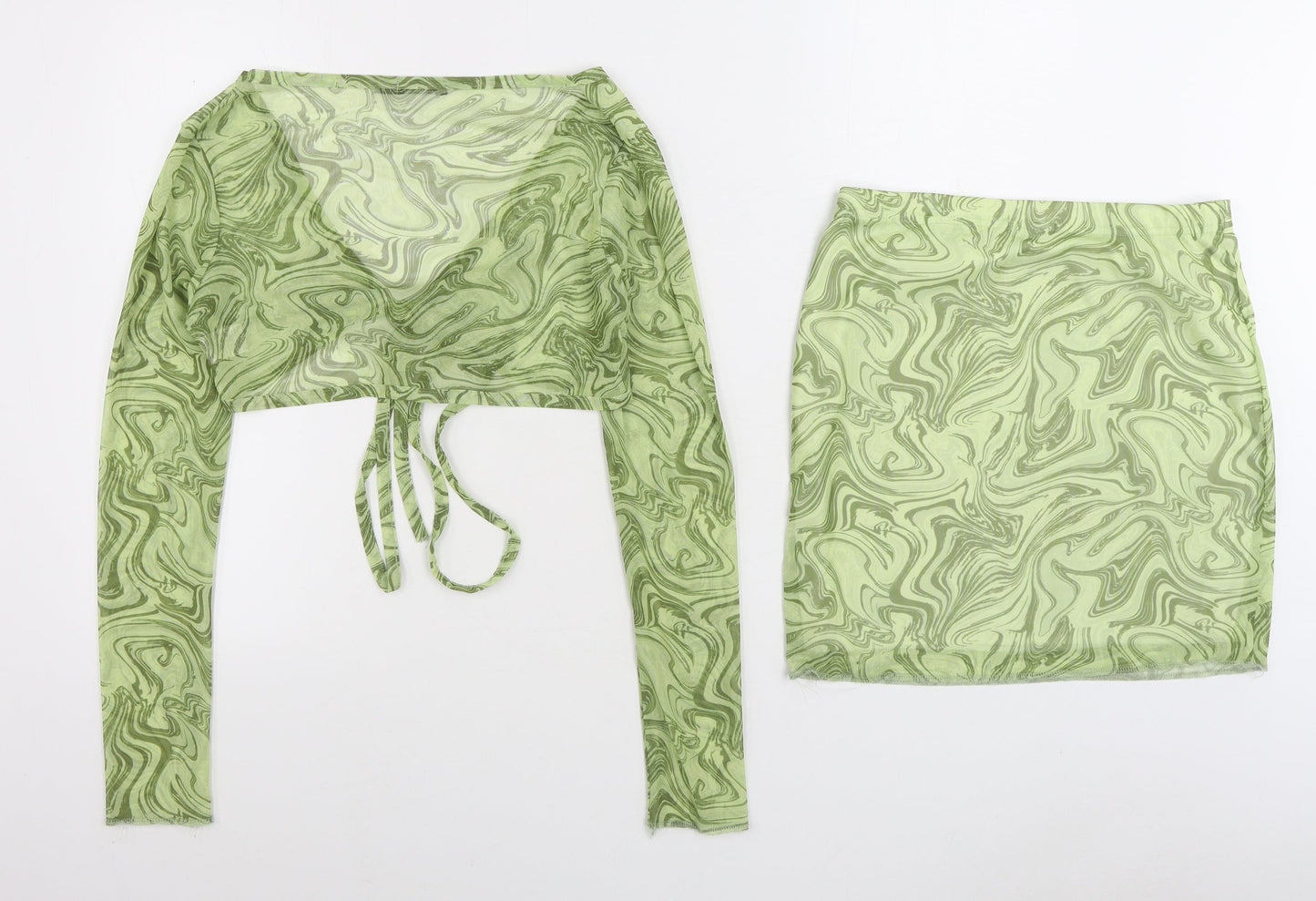 Boohoo Womens Green Geometric Polyester Wrap Blouse Size 12 V-Neck - 2 Piece set