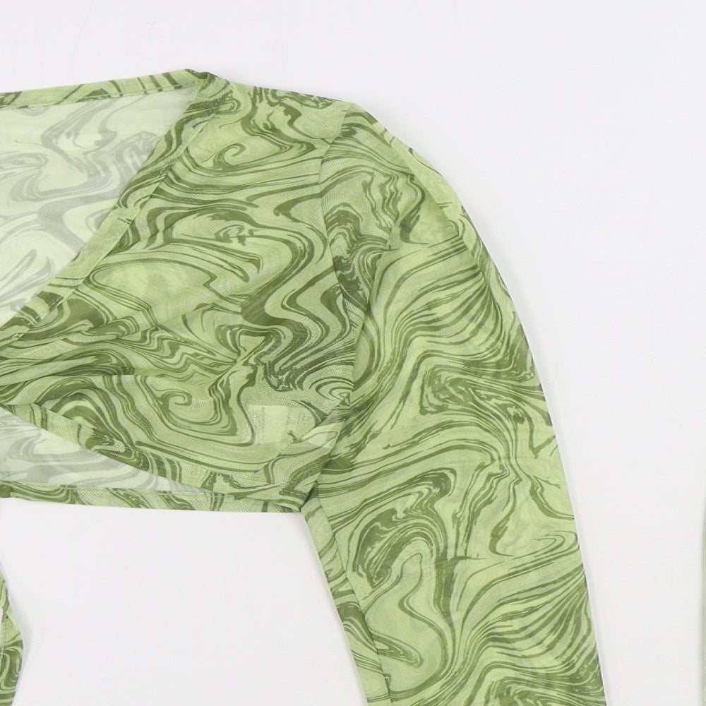 Boohoo Womens Green Geometric Polyester Wrap Blouse Size 12 V-Neck - 2 Piece set