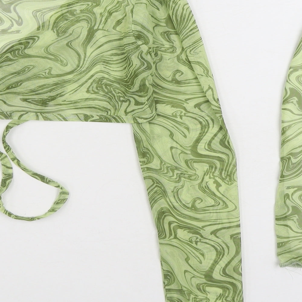 Boohoo Womens Green Geometric Polyester Wrap Blouse Size 12 V-Neck - 2 Piece set