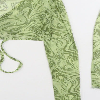 Boohoo Womens Green Geometric Polyester Wrap Blouse Size 12 V-Neck - 2 Piece set