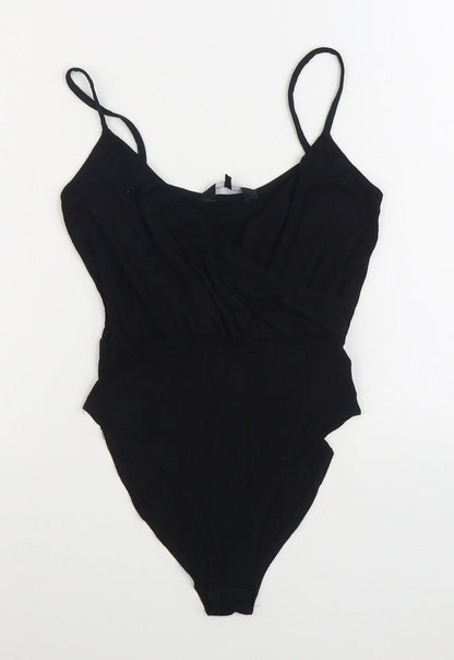 New Look Womens Black Polyester Bodysuit One-Piece Size 10 Button