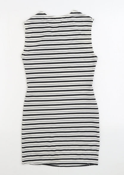 Boohoo Womens Black Striped Polyester Pencil Dress Size 8 V-Neck Pullover