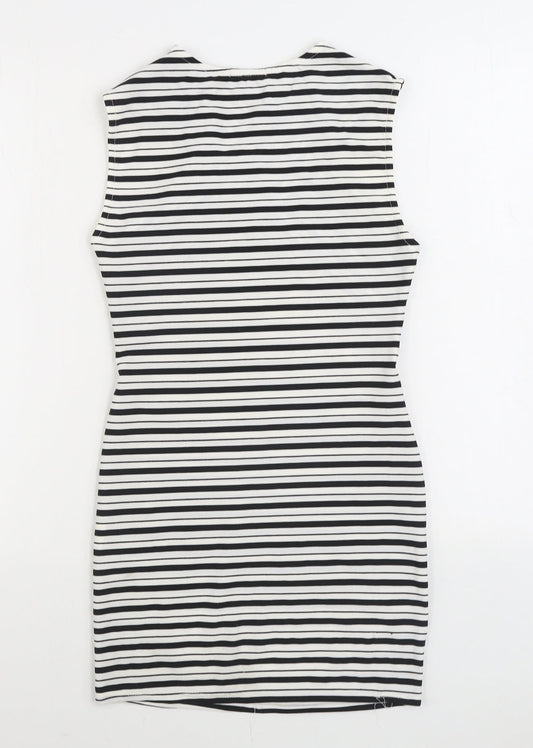 Boohoo Womens Black Striped Polyester Pencil Dress Size 8 V-Neck Pullover