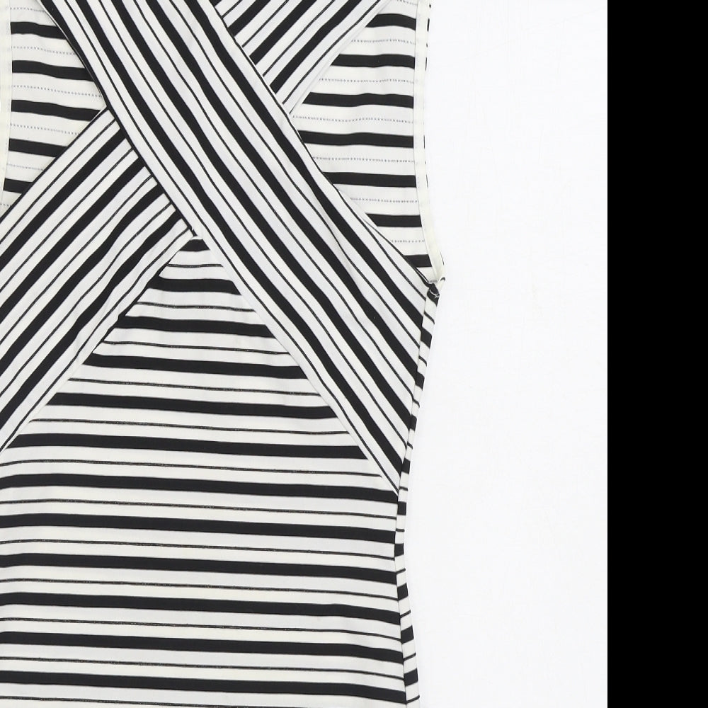 Boohoo Womens Black Striped Polyester Pencil Dress Size 8 V-Neck Pullover