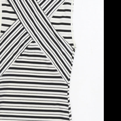 Boohoo Womens Black Striped Polyester Pencil Dress Size 8 V-Neck Pullover