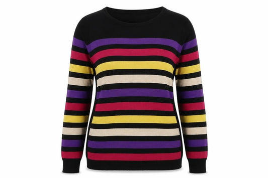 M&Co Womens Multicoloured Round Neck Striped Viscose Pullover Jumper Size 14