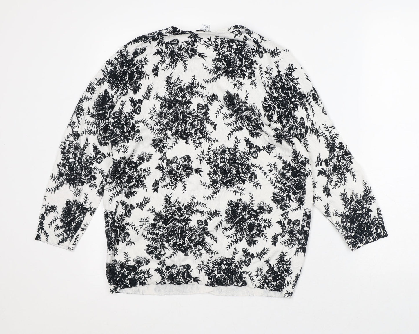 Croft & Barrow Womens White Round Neck Floral Cotton Cardigan Jumper Size M