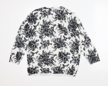 Croft & Barrow Womens White Round Neck Floral Cotton Cardigan Jumper Size M