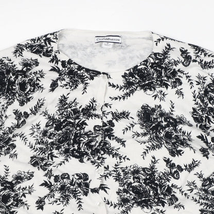 Croft & Barrow Womens White Round Neck Floral Cotton Cardigan Jumper Size M