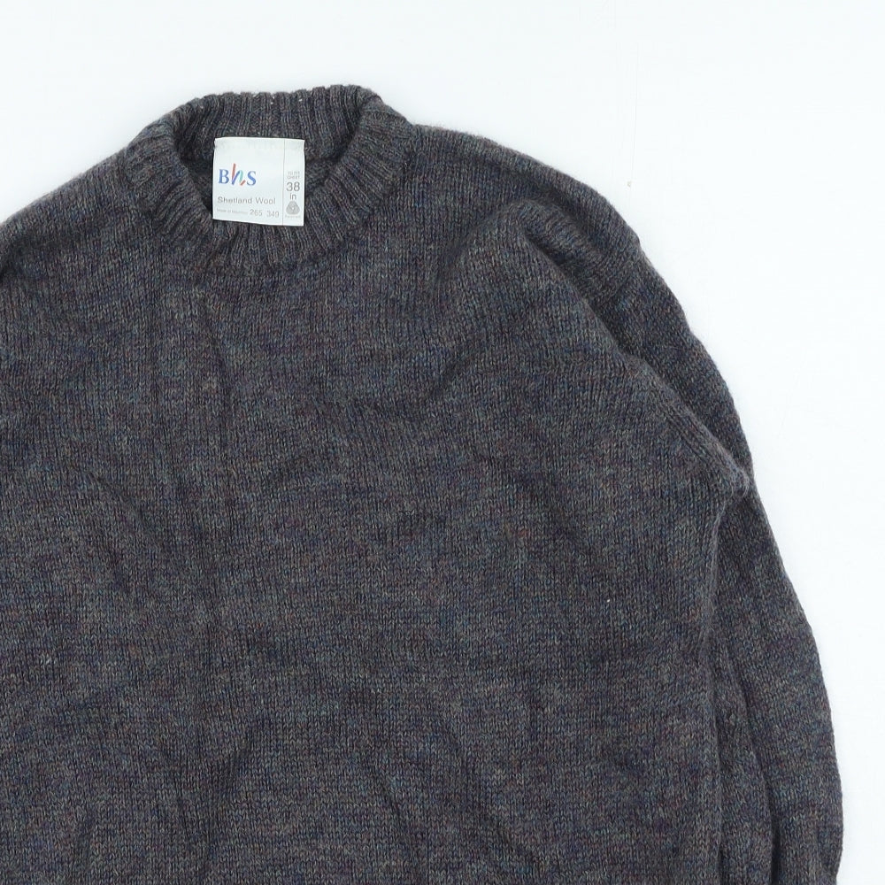 BHS Mens Grey Round Neck Acrylic Pullover Jumper Size S