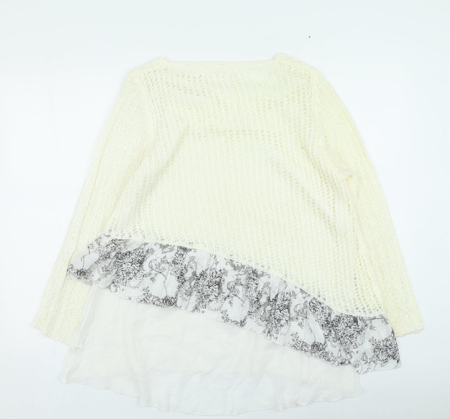Simply Couture Womens Ivory Round Neck Floral Cotton Pullover Jumper Size L - Lace Trim