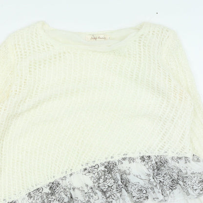 Simply Couture Womens Ivory Round Neck Floral Cotton Pullover Jumper Size L - Lace Trim