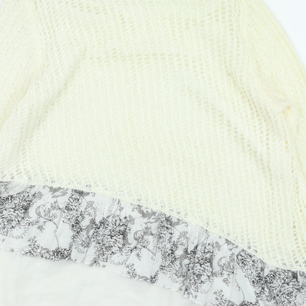 Simply Couture Womens Ivory Round Neck Floral Cotton Pullover Jumper Size L - Lace Trim