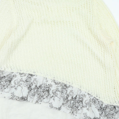 Simply Couture Womens Ivory Round Neck Floral Cotton Pullover Jumper Size L - Lace Trim
