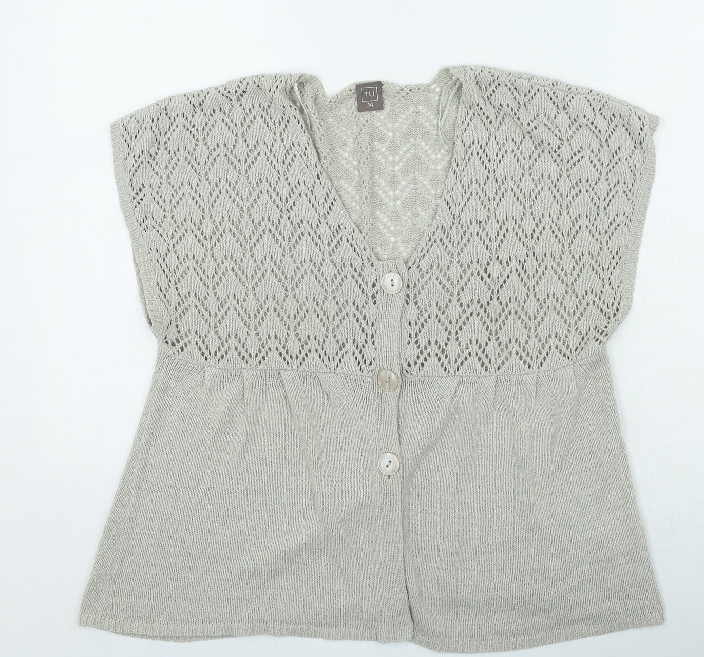 TU Womens Brown V-Neck Acrylic Cardigan Jumper Size 14