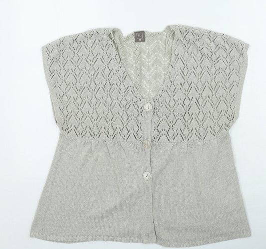 TU Womens Brown V-Neck Acrylic Cardigan Jumper Size 14