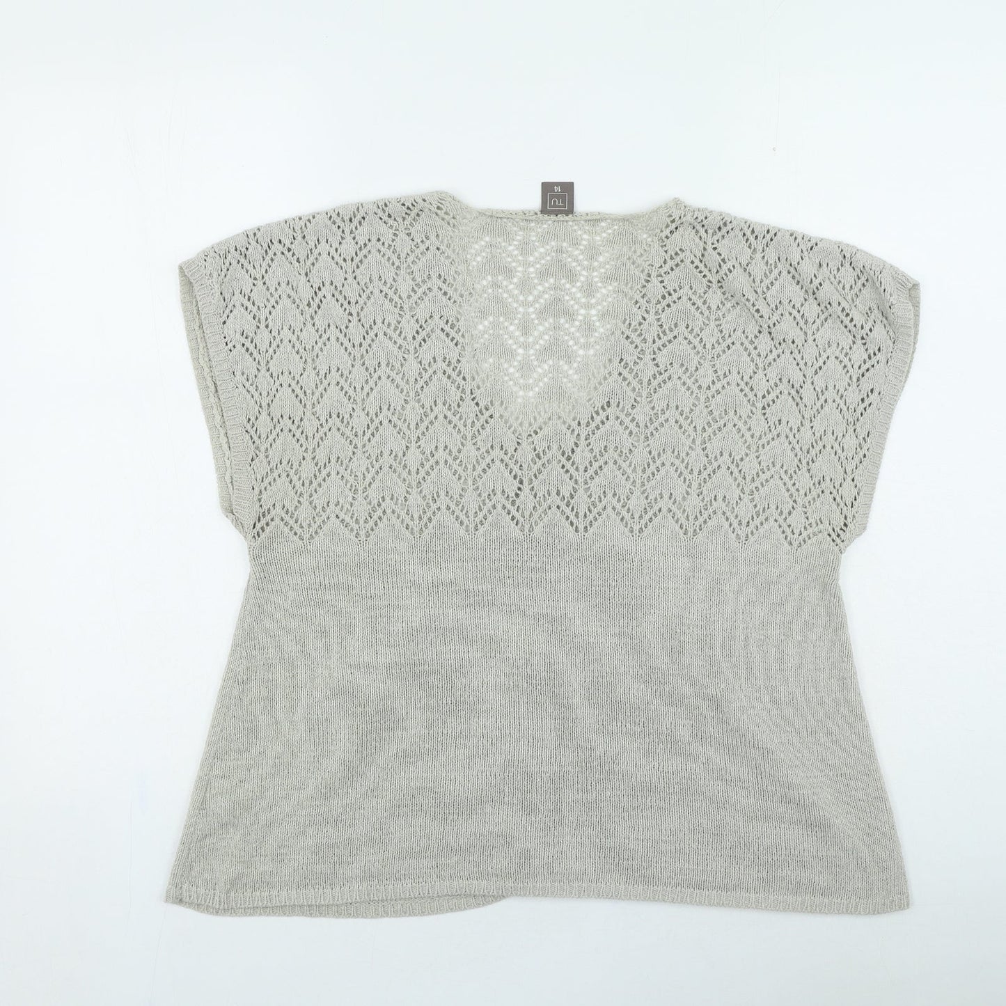 TU Womens Brown V-Neck Acrylic Cardigan Jumper Size 14