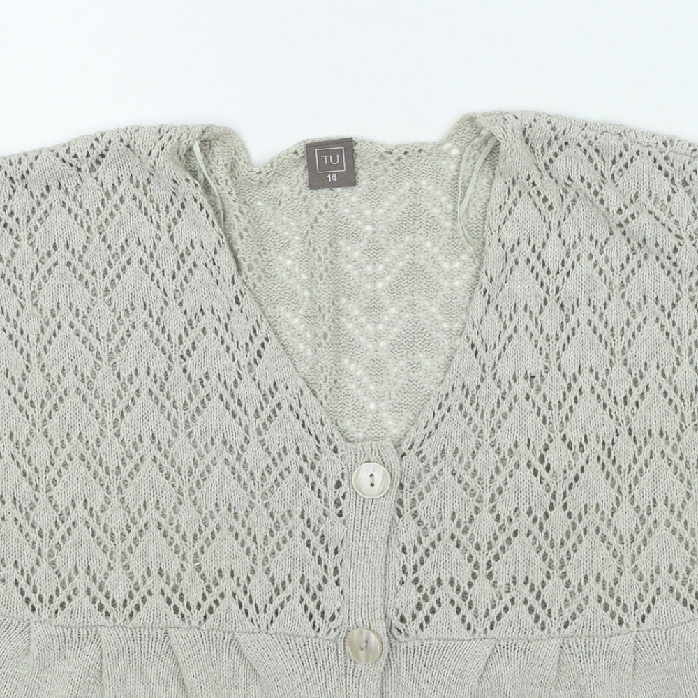 TU Womens Brown V-Neck Acrylic Cardigan Jumper Size 14