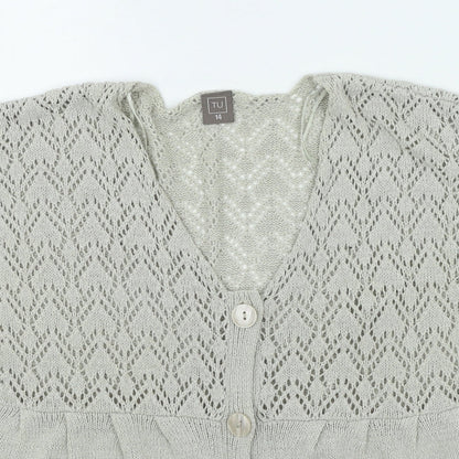 TU Womens Brown V-Neck Acrylic Cardigan Jumper Size 14