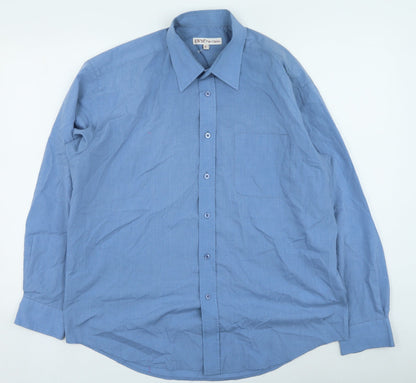 Mens UK Size 16 EWM Blue  Button-Up Long Sleeve Casual Shirt