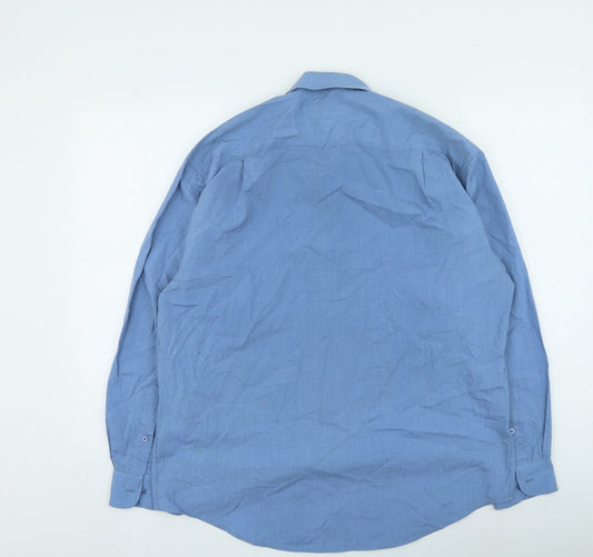 Mens UK Size 16 EWM Blue  Button-Up Long Sleeve Casual Shirt