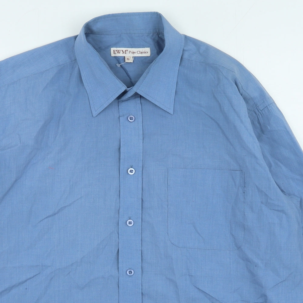 Mens UK Size 16 EWM Blue  Button-Up Long Sleeve Casual Shirt