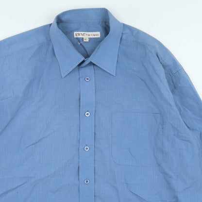 Mens UK Size 16 EWM Blue  Button-Up Long Sleeve Casual Shirt