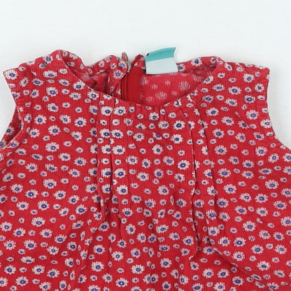 Top-Top Girls Red Floral Cotton Fit & Flare Size 12-18 Months Round Neck