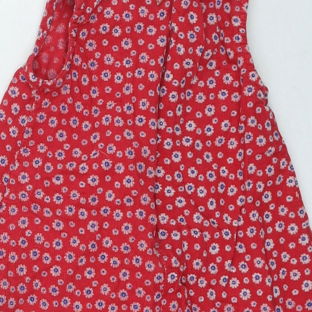 Top-Top Girls Red Floral Cotton Fit & Flare Size 12-18 Months Round Neck