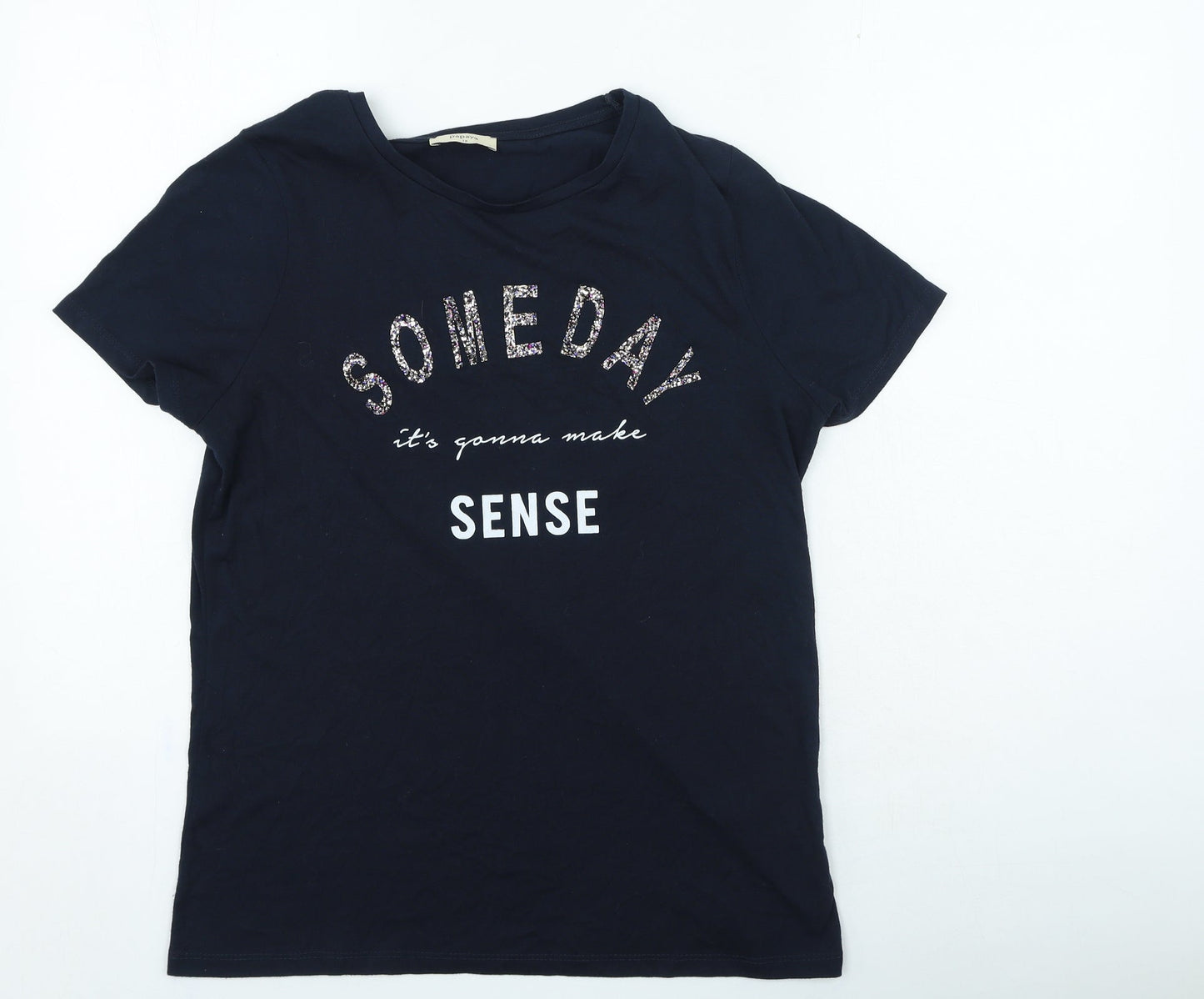 Papaya Womens Blue Polyester Basic T-Shirt Size 12 Round Neck