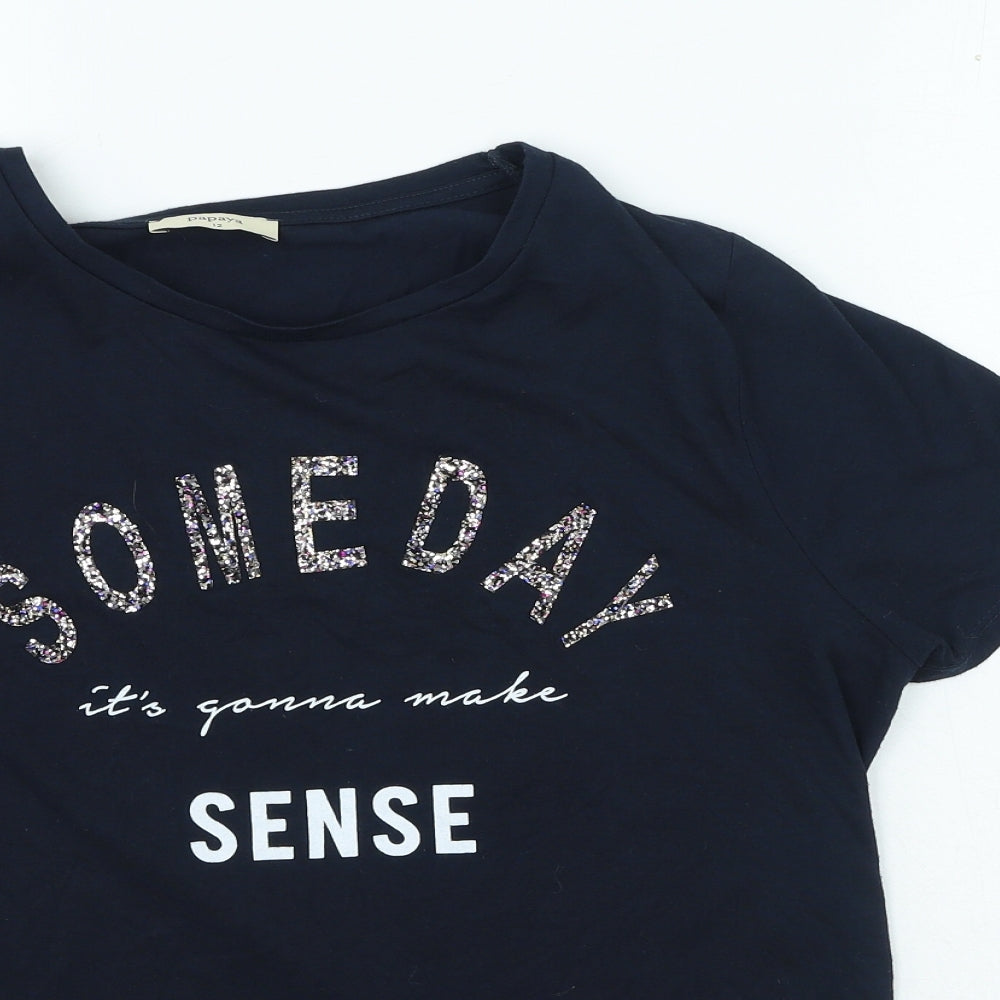 Papaya Womens Blue Polyester Basic T-Shirt Size 12 Round Neck