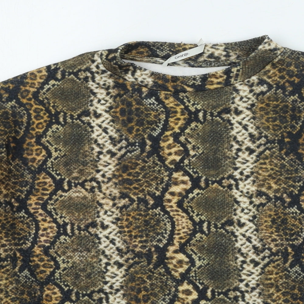 George Womens Brown Round Neck Animal Print Polyester Pullover Jumper Size S - Snake
