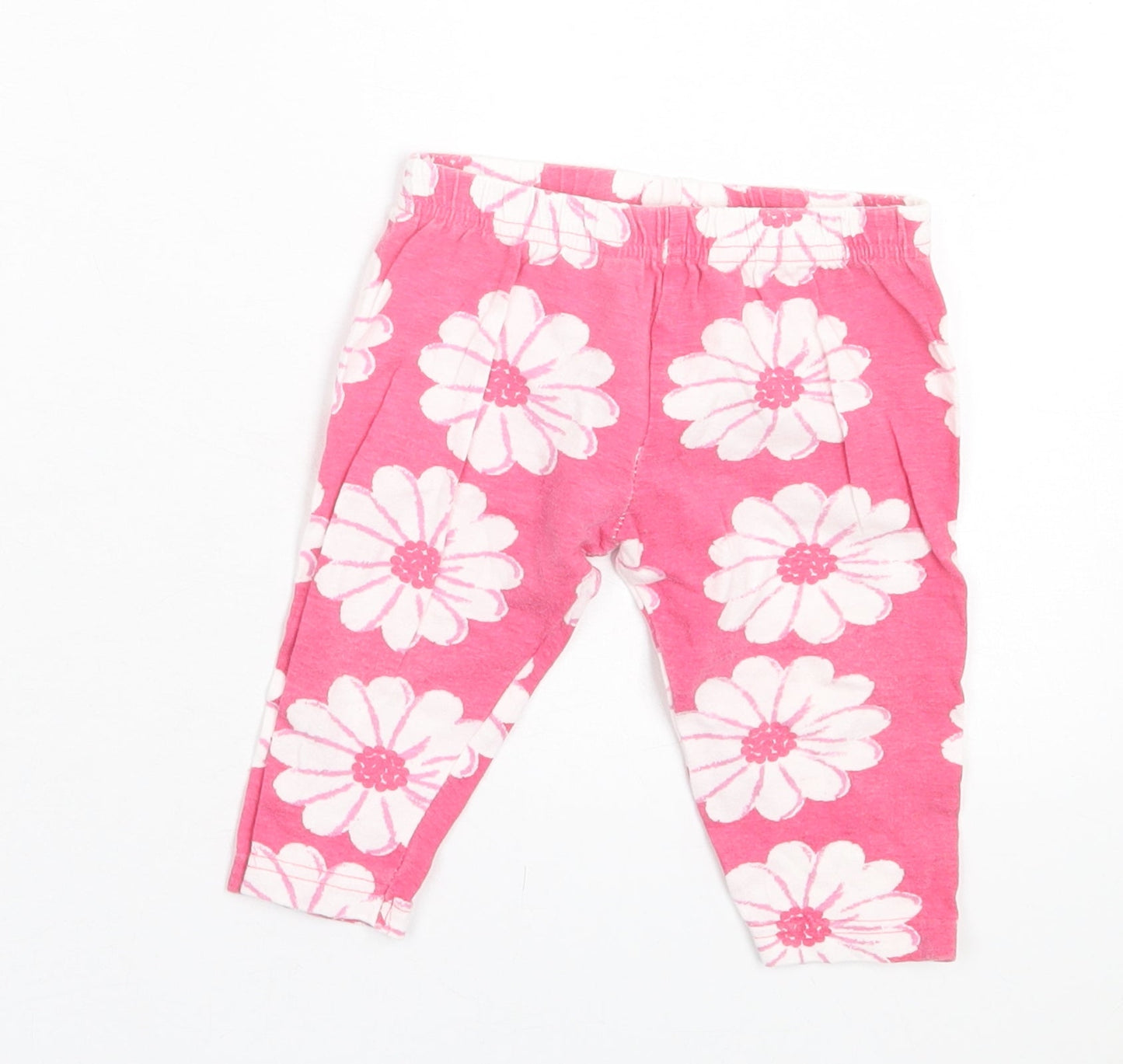 Preworn Girls Pink Floral Cotton Capri Trousers Size 9 Months Pullover
