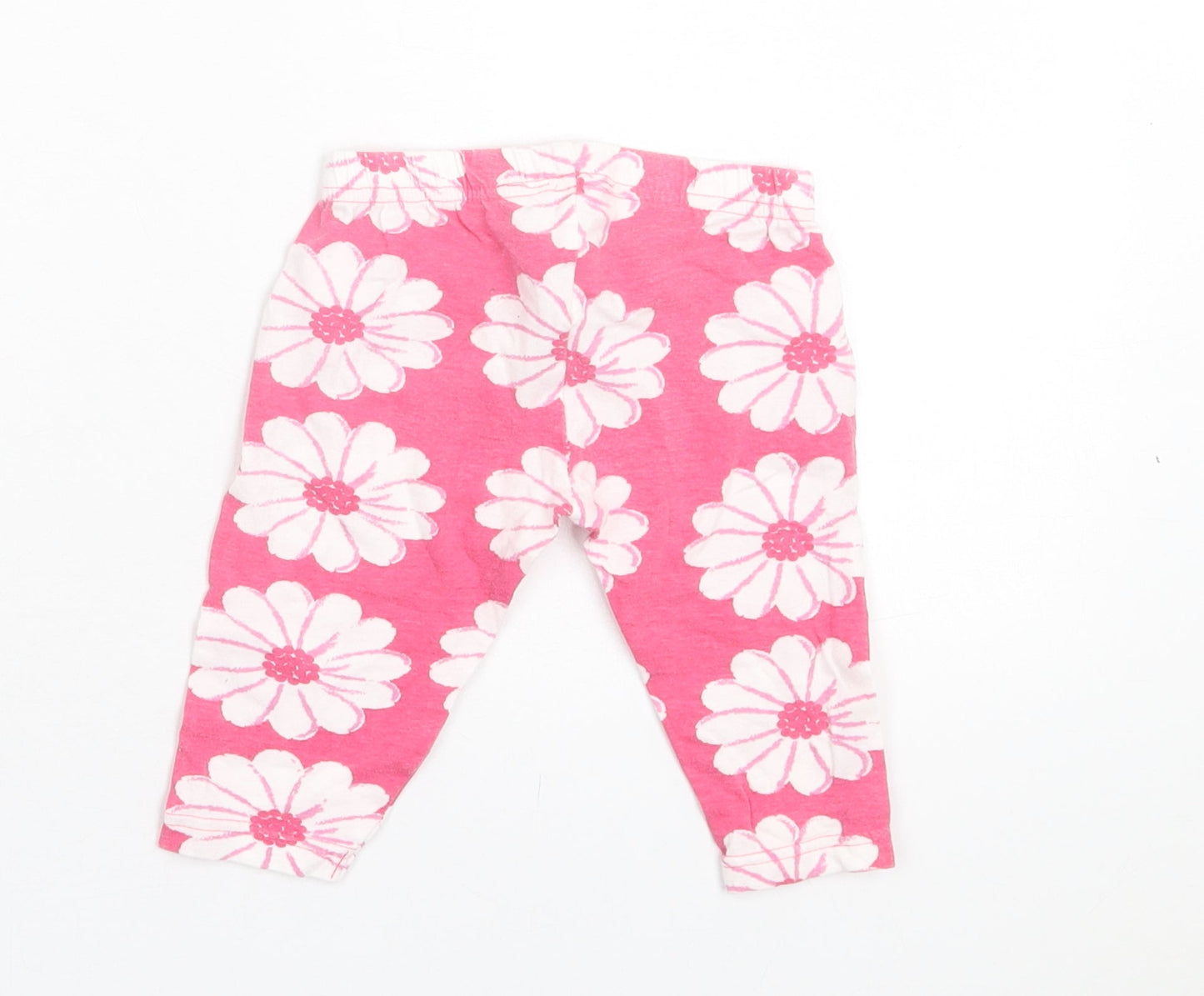 Preworn Girls Pink Floral Cotton Capri Trousers Size 9 Months Pullover