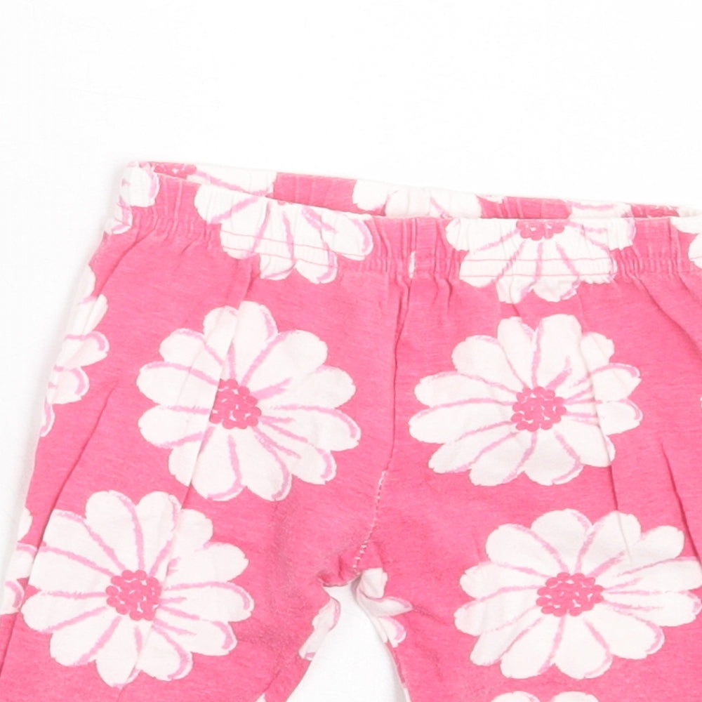 Preworn Girls Pink Floral Cotton Capri Trousers Size 9 Months Pullover