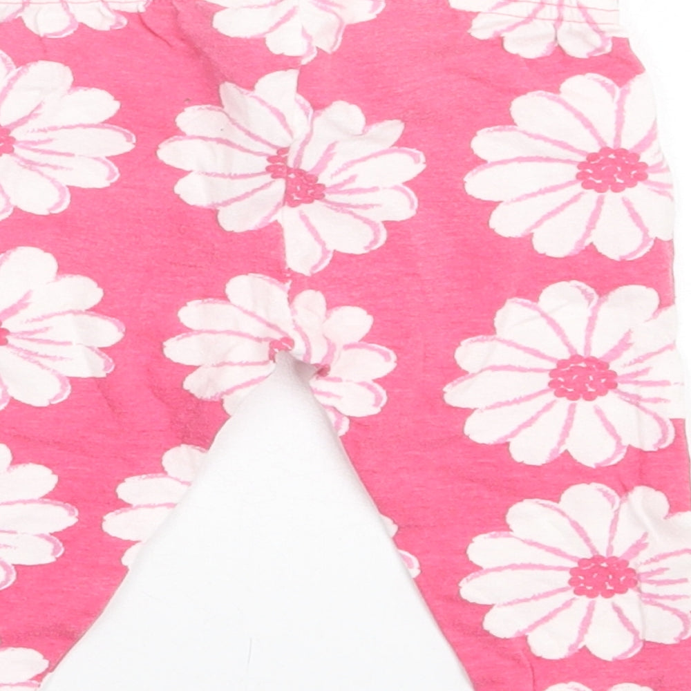 Preworn Girls Pink Floral Cotton Capri Trousers Size 9 Months Pullover