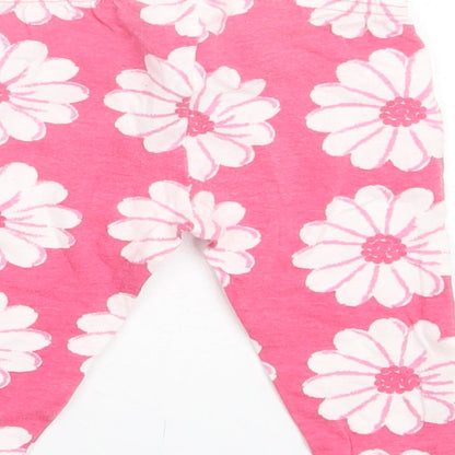 Preworn Girls Pink Floral Cotton Capri Trousers Size 9 Months Pullover