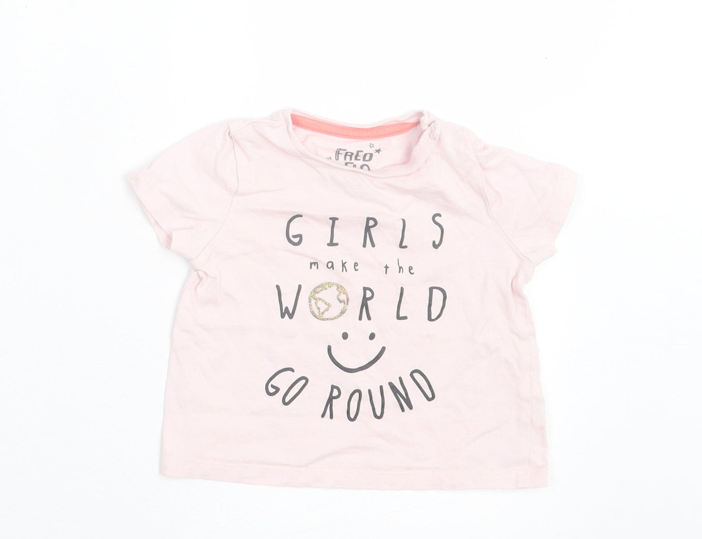 F&F Girls Pink Cotton Basic T-Shirt Size 6-9 Months Crew Neck Button