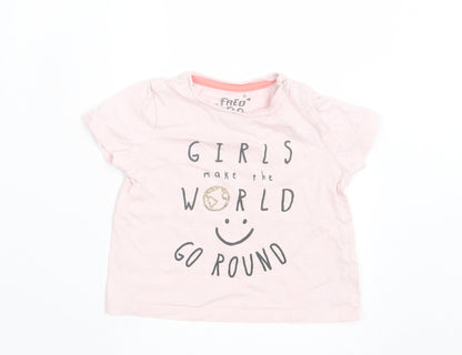 F&F Girls Pink Cotton Basic T-Shirt Size 6-9 Months Crew Neck Button