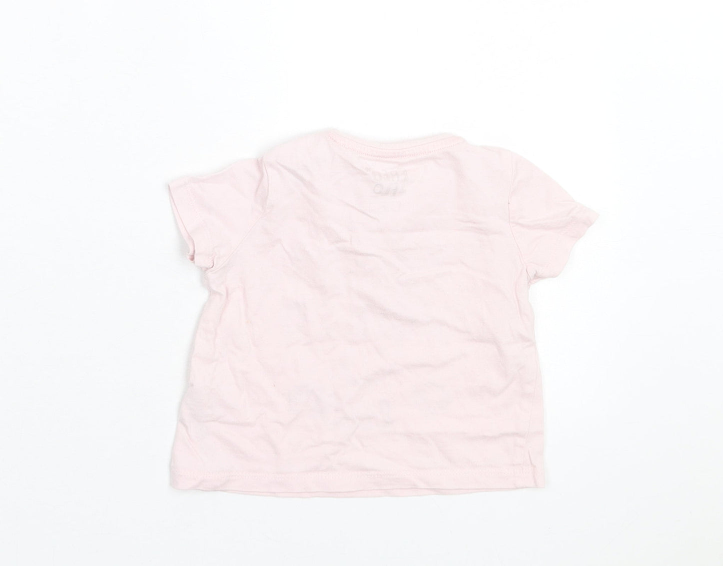 F&F Girls Pink Cotton Basic T-Shirt Size 6-9 Months Crew Neck Button