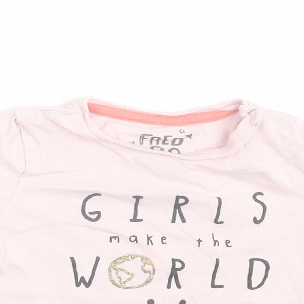 F&F Girls Pink Cotton Basic T-Shirt Size 6-9 Months Crew Neck Button