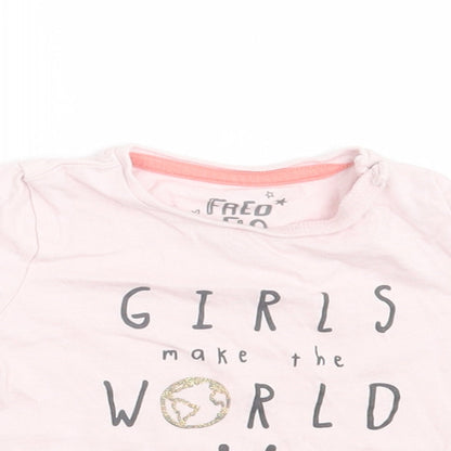 F&F Girls Pink Cotton Basic T-Shirt Size 6-9 Months Crew Neck Button