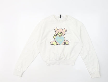 Womens UK Size 2XS Divided by H&M White Pullover Sweatshirt