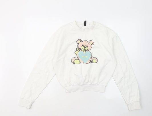 Womens UK Size 2XS Divided by H&M White Pullover Sweatshirt