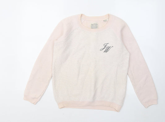 Jack Wills Womens Pink Round Neck Cotton Pullover Jumper Size 8