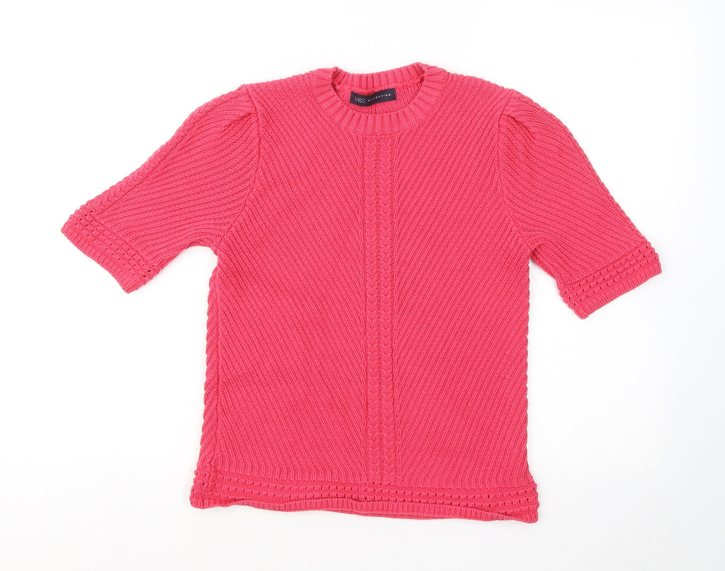 Marks and Spencer Womens Pink Round Neck Cotton Pullover Jumper Size 12