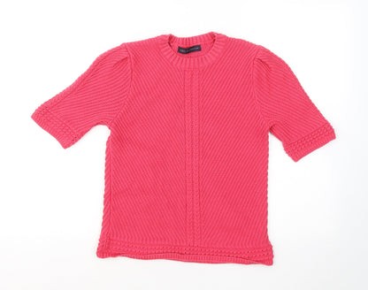Marks and Spencer Womens Pink Round Neck Cotton Pullover Jumper Size 12