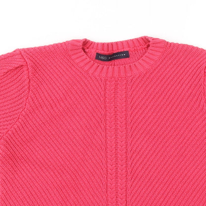 Marks and Spencer Womens Pink Round Neck Cotton Pullover Jumper Size 12