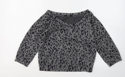 George Womens Grey Boat Neck Animal Print Polyester Pullover Jumper Size 8