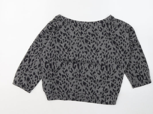 George Womens Grey Boat Neck Animal Print Polyester Pullover Jumper Size 8